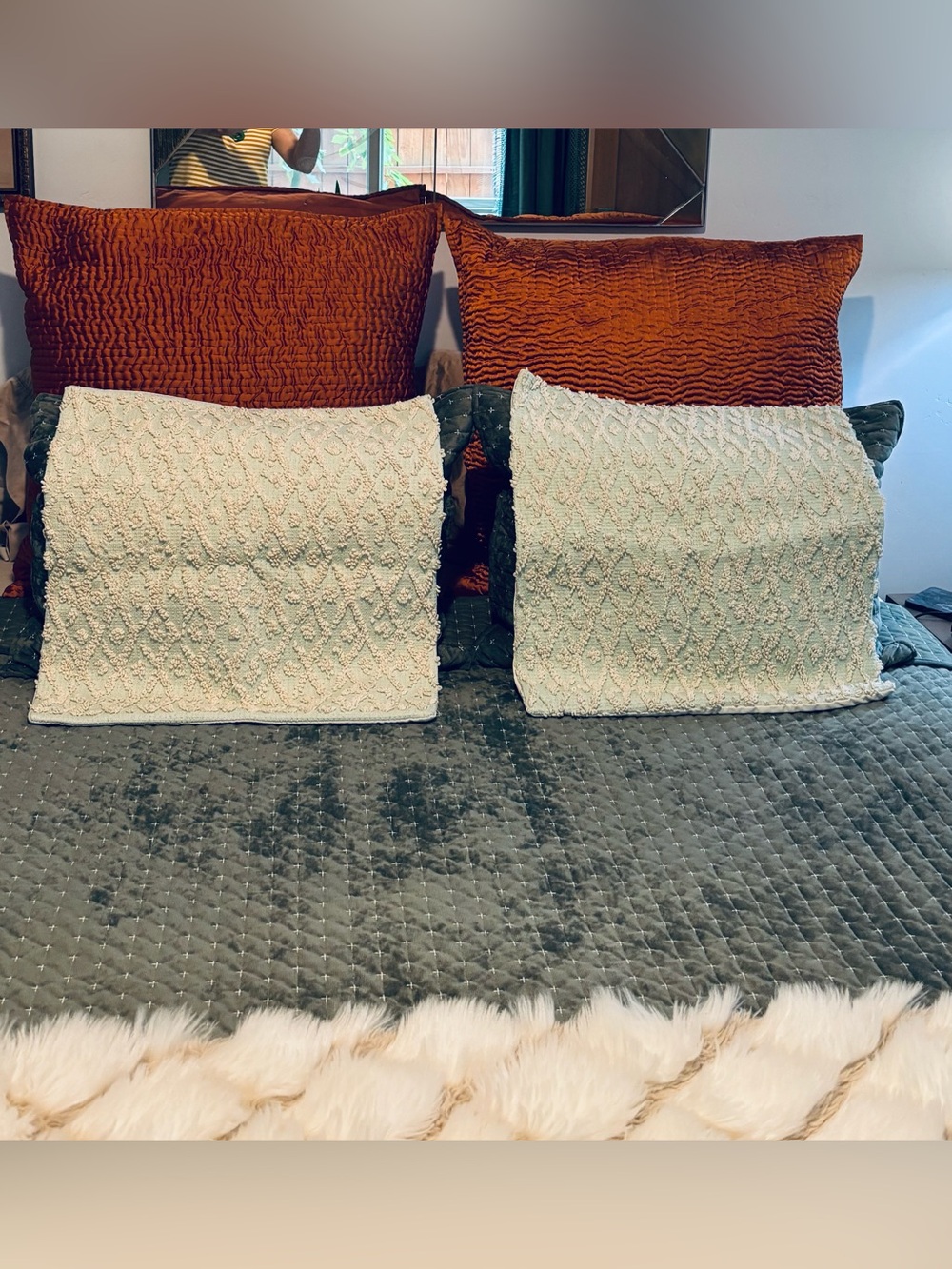 Rizzy Home Set of 2 Cream/Mint 20” Pillow Forms